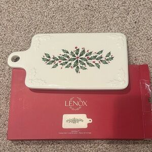 Lenox Cream Cheese Board with Green and Red Holly Design
